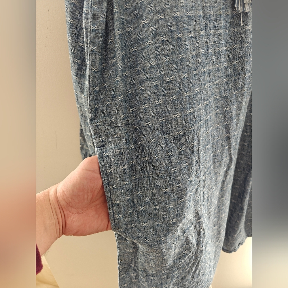 Roots Blue Textured Tunic Dress Long Sleeve With Tassel Linen Blend Size M - Picture 3 of 7